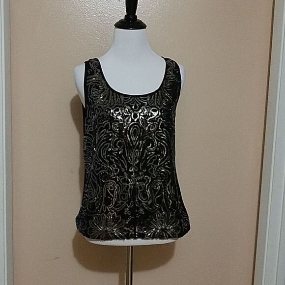 Cache sleeveless black Sequin Top - Picture 1 of 5